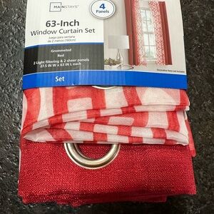 Mainstays Red and White Geometric Curtain Set